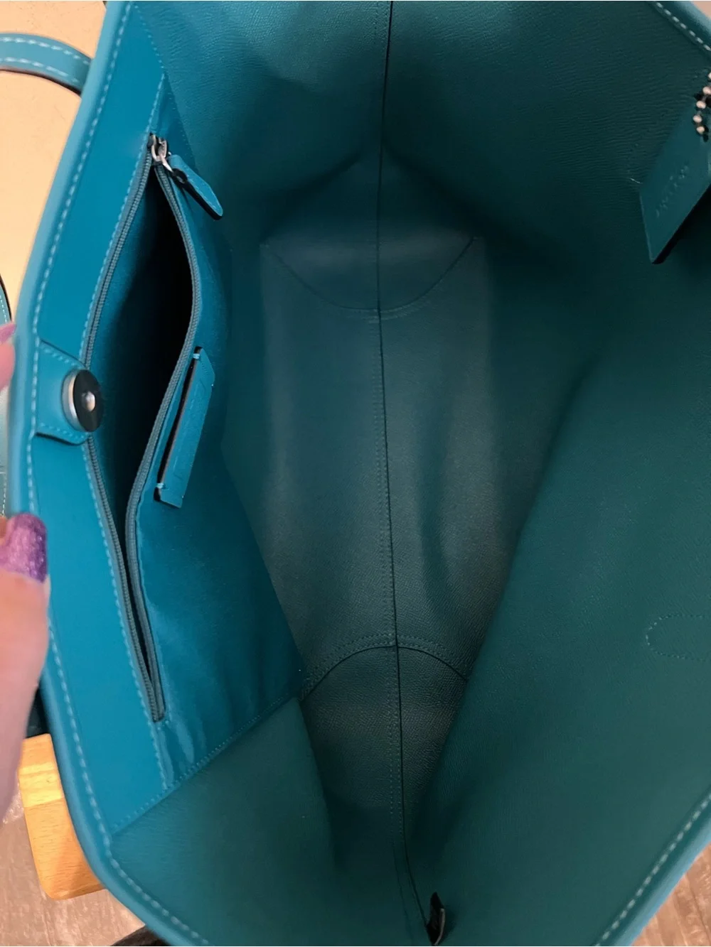 Coach Brown Signature Tote with Turquoise Trim